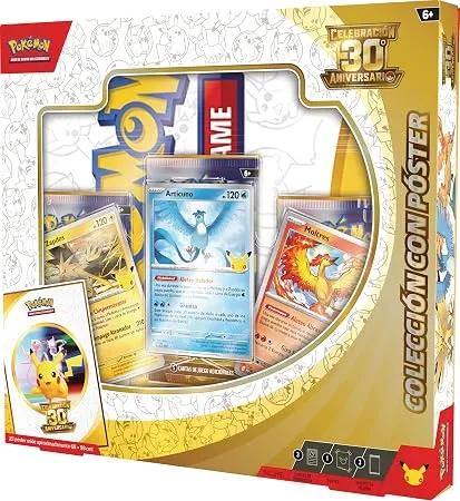 Pokémon: Colección con póster de Celebración 30.º Aniversario de JCC Pokémon (3 Cartas de promoción, 1 póster y 3 Sobres de Mejora)