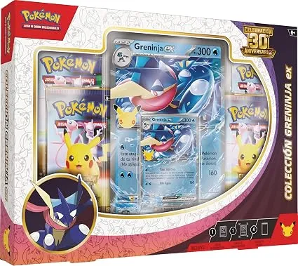 Pokémon: Colección Greninja ex de Celebración 30.º Aniversario de JCC Pokémon (1 Carta holográfica de promoción, 1 Carta holográfica de Gran tamaño y 4 Sobres de Mejora)
